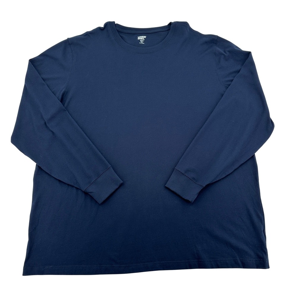 Lands End Super-T Navy Blue Long Sleeve Cotton T-Shirt Comfy Soft Mens 3XL Tall